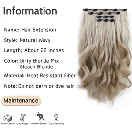 XIXISNOW 4PCS Clip ins Curled Fake Wavy Natural Hair Extensions for Women 22 Inch Synthetic Fiber Hairpieces Soft Clips on Extension for Daily Party Wear Dirty Blonde Mix Bleach Blonde