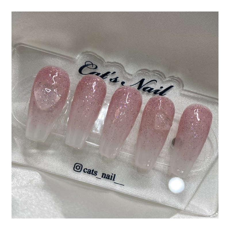 Syrup Glitter Heart Spring Handmade Nail Tips - Mini Short