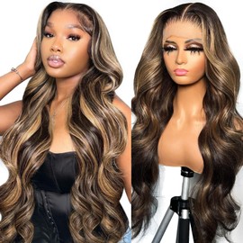 Highlight 2/27 13x4 Lace Front Human Hair Brazilian Hair 150% Density Highlight Color Wavy Glueless Human Hair for Women 50cm (50cm)