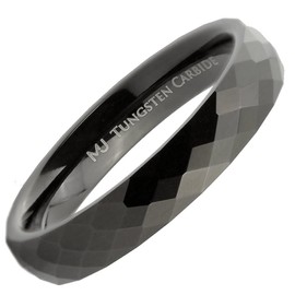 MJ Metals Jewelry Tungsten Carbide 4mm COMFORT FIT Wedding Band Faceted Honeycomb Pattern Black Plated Ring Size 10