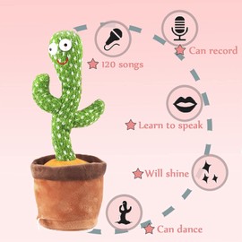 Starhig Dancing Cactus Talking Toy,Wriggle Singing Mimicking Cactus,Repeat What You Say,Sing,Dance,Recording,LED(120 Songs)