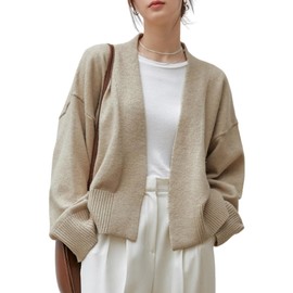 WDIRARA Women's Wrap V Neck Long Sleeve Tie Front Belted Cardigan Casual Sweater Apricot M