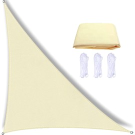 Fidrisen Triangular Right Angle Awning 3 x 3 x 4.3 m, Cream, Awning Waterproof Sun Protection Balcony Patio 95% UV Block, Includes 3 Mounting Ropes