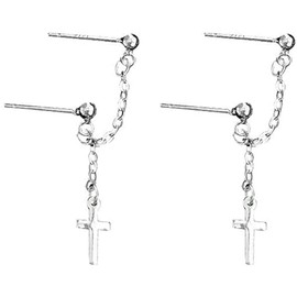 S925 Sterling Silver Double Hole Cross Stud Earrings for Women Girls with Cartilage Pendant Double Piercing Hypoallergenic Best Daughter Gift, Silver