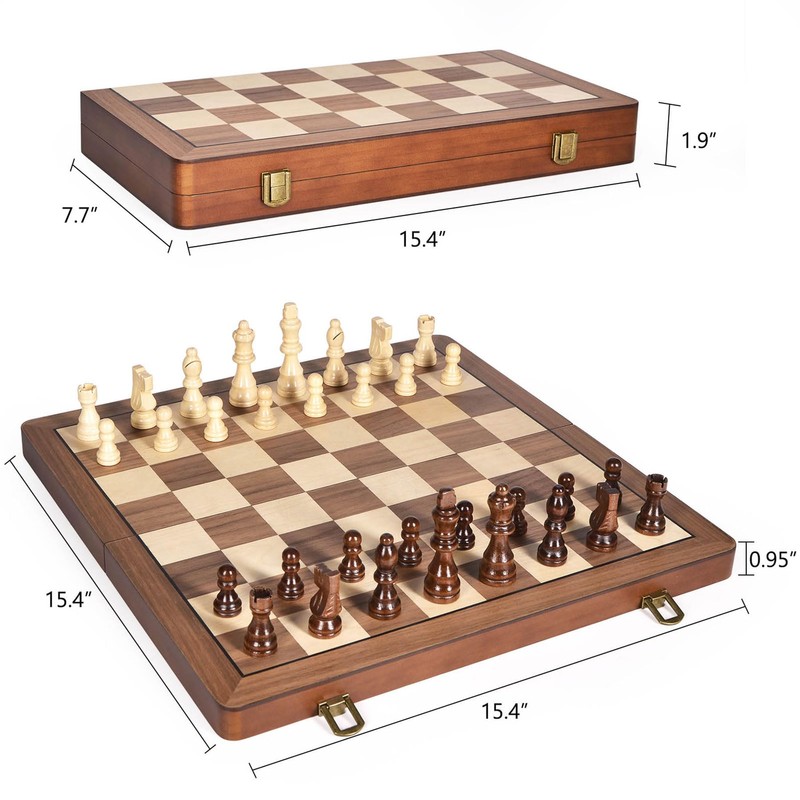 ELONGDI 15" Wooden Chess Set with Magnetic Pieces - Extra