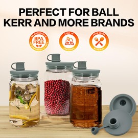 Pour Spout Lid for Mason Jars - Wide Mouth, Leak-Proof, Dishwasher Safe, Food-Grade Reusable Silicone Cover for Oils, Juices, Milk & Dry Goods