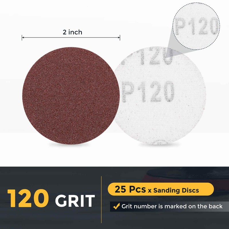 HARFINGTON 25 Pcs 2 Inch Sanding Discs, 120 Grit Hook