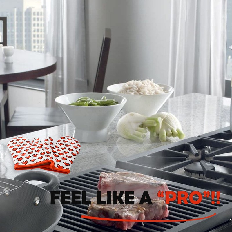 Heat Resistant Oven Mitts - Quilted Kitchen Gloves - Red