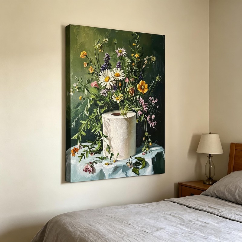 Funny Floral Toilet Paper Canvas Farmhouse Bathroom Framed Ready To