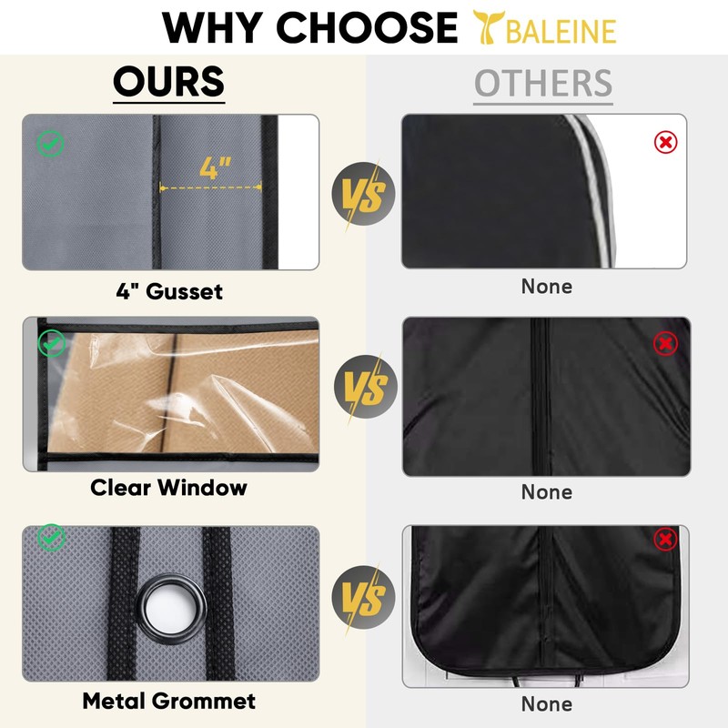 BALEINE 1PK Heavy Duty Garment Bag with Shoe Storage Travel