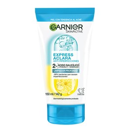 Garnier Express Aclara Limpiador profundo exfoliante Anti-imperfecciones con Ácido Salicílico y Vitamina C, 150ml. Ideal para piel con tendencia al acné y piel sensible