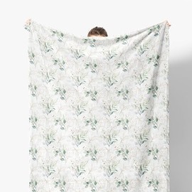 Kemingni Sage Green Eucalyptus Leaf Throw Blanket, Watercolor Boho Green Leaves Botanical Floral Blankets for Sofa Couch Bed Living Room Bedroom, 50x60 Inches