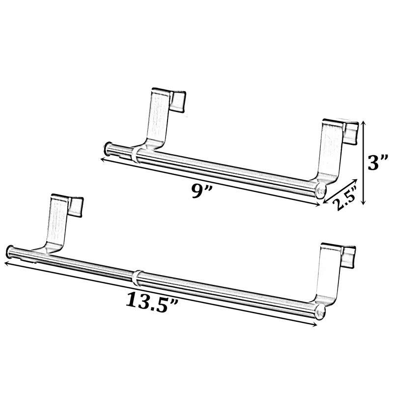 Basicwise Extendable Over-the-Cabinet Door Towel Bar Adjustable Hanging Metal Rack