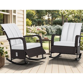 YITAHOME Outdoor Rocking Chair, Wicker Lounge Chair with Adjustment Backrest, PE Rattan Patio Recliner with Adjustable Footrest and Soft Cushions, Ideal for Garden Backyard Porch Patio