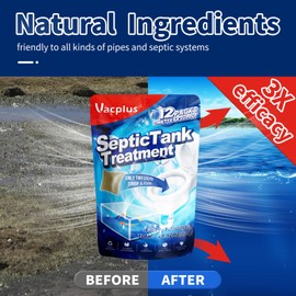 Vacplus Septic Tank Treatment 12 Pcs for 1-Year Supply, Dissolvable Packs with Easy Operation, Durable Biodegradable Enzymes for Wastes, Greases & Odors, Brown, 3x Efficiency