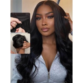 Nadula Hair 13x4 Lace Front Body Wave Glueless Wig with Elastic Drawstring Pre Everything Transparent Lace Frontal Human Hair Pre Plucked/Cut Lace/Bleached Knots for Friendly & Beginners 16inch