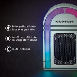 Crosley CR3046A-AB Mini Jukebox Portable Bluetooth Speaker with LED Lights and Microphone, Aqua Blue