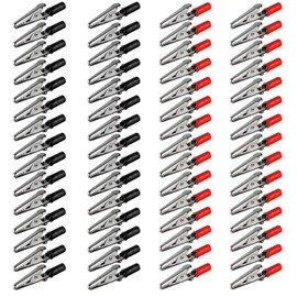 GTIWUNG Pack of 60 Metal Alligator Clips, Crocodile Clips, Crocodile Clips with Screw, Electrical Test Clips with Plastic Hands, Red, Black Kit