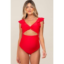 PinkBlush Red Cutout Flutter One Piece Maternity Swimsuit