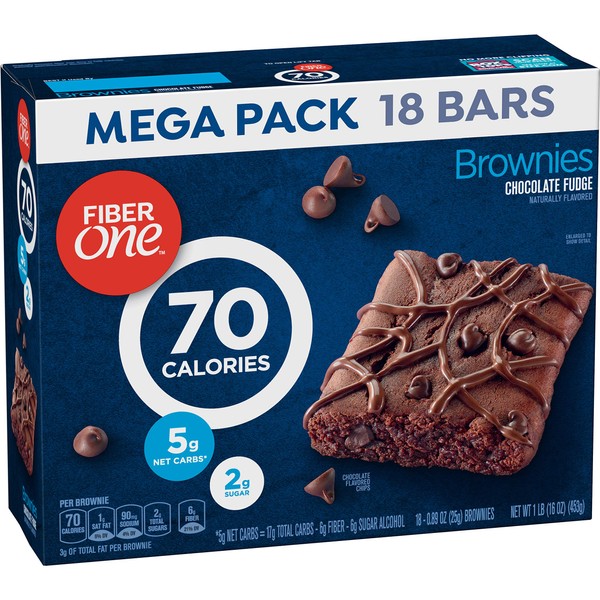 Fiber One Brownies, 70 Calorie Bar, Chocolate Fudge Brownie,0.89 Ounce , 18 Count (Pack of 2)