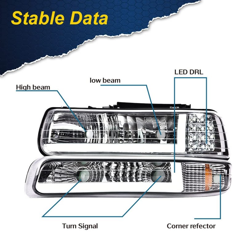 G-PLUS LED DRL Headlights Compatible with 1999-2002 Chevy Silverado/2001-2002 Silverado