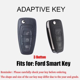 HIBEYO Flip 3 Button Key Fob Cover Compatible with Ford Focus 3 4 MK3 New Fiesta Mondeo Kuga Escape Ecosport Transit Key Case Accessories with Bling Keychains-Black
