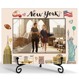 GOODBANER New York Gifts Picture Frame, Wedding Honeymoon Gifts for Couples Newlyweds, Christmas Gifts Vacation Gifts for Friends New York Souvenirs Table Wall Decor Wooden Photo Frame 4x6 Photo /17