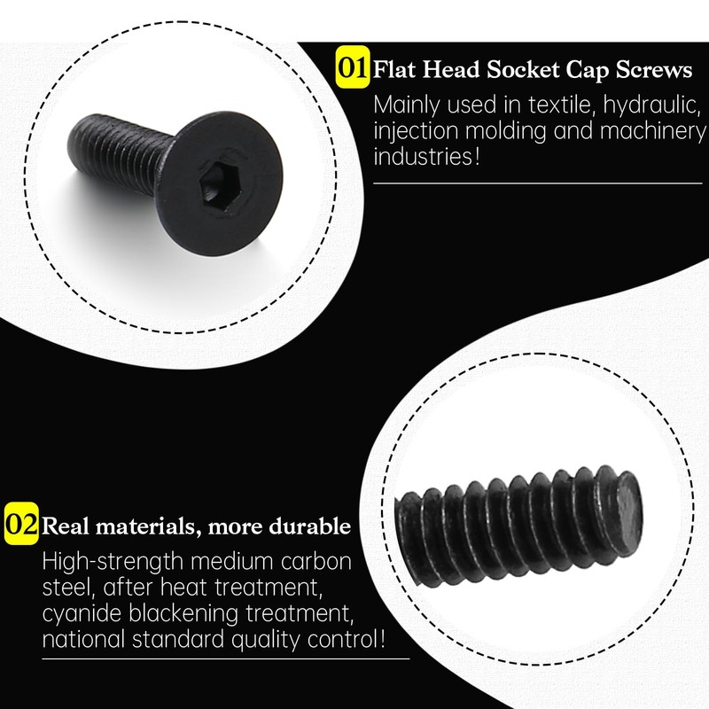 Uxney #6-32x3/8" Flat Head Socket Cap Screws，10.9 Grade Socket Head