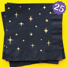 Big Dot of Happiness Black and Gold Luncheon Napkins, Birthday Party Tableware, Bachelorette Party Decorations, Baby Shower Décor, 6.5 x 6.5 Folded Napkin, 3-Ply, 25 ct