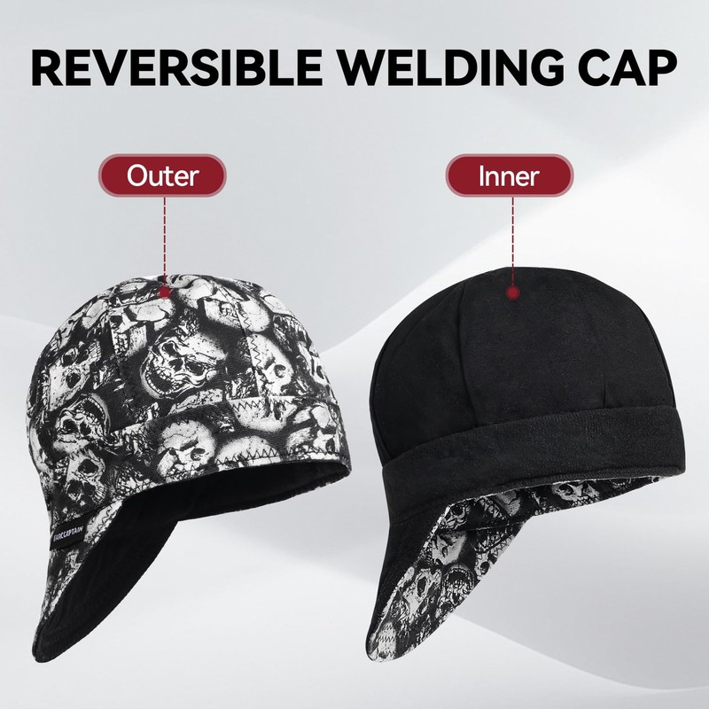 ARCCAPTAIN Reversible Welding Caps, 8 Panel Protective Welding Cap, 10