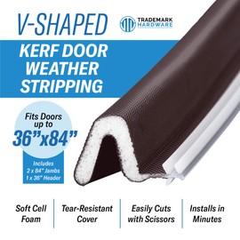Kerf Weather Stripping Seal for Doors - Door Seal Insulation Exterior Door Weather Stripping - Full Door Frame Set Includes One Header Strip of 36" and Two Jambs Strips of 84" (Brown)