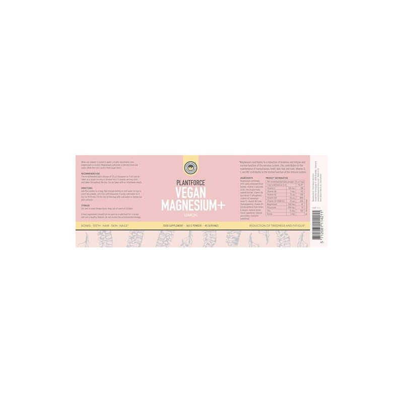 Plantforce Vegan Magnesium+ Lemon 160G Powder - 45 Servings