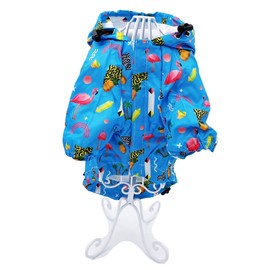 Dog Raincoat Hooded Leash Hole Waterproof Rain Coat Jacket Rainwear for Small Pet Cat Puppy (S: Length - 12", Blue Flamingo)