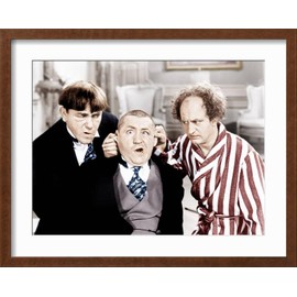 ART.COM Wall Photo The Three Stooges, from left: Moe Howard, Curly Howard, Larry Fine, ca. 1940s on Brown Frame, 21" x 17"