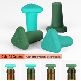 Shinemade 2-Pack Silicone Wine Stoppers, Reusable Wine Corks, Airtight Seal, Universal Fit for All Bottles, Durable and Food-Grade Material, Fun and Modern Design (Aqua Saltwater,Green Monstera)