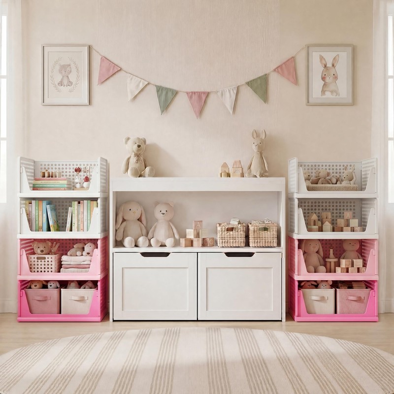 Pink Girl Closet Organizers and Storage Stackable Plastic Drawer Basket