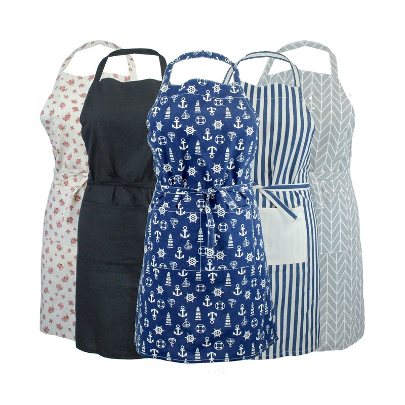 CrazyGadget® 100% Cotton Navy Nautical Apron Lightweight Unisex Chefs Cooks