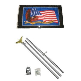 Moon Knives 3x5 Proud To Be American USA Eagle Flag Aluminum Pole Kit Set - Party Decorations Supplies For Parades - Prime Outside, Garden, Men Cave Decor Flag