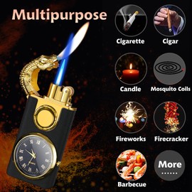 Torch Lighter, Magic Crocodile Dual Flame Lighter with Refillable Butane Design, Windproof Adjustable Soft Flame and Jet Flame,Cool Lighter for Gifts Men Indoor Outdoor (Without Butane)-Matte Black