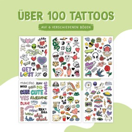 Papierdrachen 100 Particularly Skin-Friendly Children's Tattoos Scrunch Doodles for Children for Boys and Girls Tested & Made in Germany Set 24