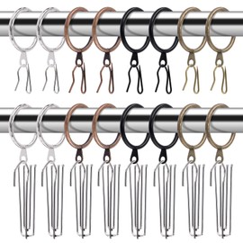 Glarks 120Pcs Antique Copper Metal Drapery Curtain Hanging Rings with Stainless Steel 4 Prongs Curtain Pleat Hooks and Curtain Pin Hooks for Window Door Bathroom Curtain, 30mm Internal Diameter