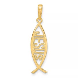 BillyTheTree Jewelry 10k Yellow Gold Ichthus Fish with Jesus Pendant