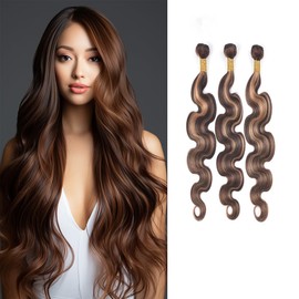 P430 Human Hair Bundles Highlight Body Wave Human Hair Bundles 22 24 26 Inch Dark Brown Bundles Double Weft Brazilian Hair Silky Soft Weave Extensions