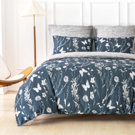 Tokokimo King Size Duvet Cover Sets - 3pcs Bedding Sets Reversible Color, Blue Kingsize Duvet Cover Microfiber with 2pcs Pillowcases, Botanical Floral Bedding Sets 230x220cm