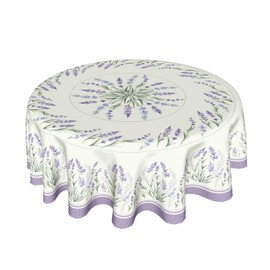 Kcozydecor Purple Lavender Floral Tablecloth Round 60 Inch,Spring Summer Flower Polyester Circle Table Cloth Wrinkle Stain Resistant Washable Table Cover for Kitchen Dining Room Party Picnic