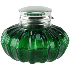 Treasure Gurus Antique Vintage Reproduction Silver Top Dark Green Glass Inkwell