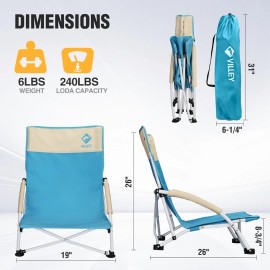 VILLEY Portable Folding Beach Camping Chair Low Sling Outdoor Cross-Legged Chair