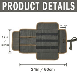Canvas Tool Roll, 16OZ Waxed Canvas Tool Carrier Roll - Multipurpose Wrench Storage Roll with 9 Slots & 1 Zippered Pocket & Elastic Band, for Electrician Contractor Repairman - Army Green