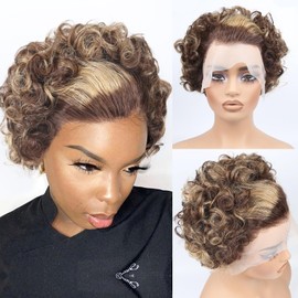 Unipearl Highlight Blonde Bob Wig Human Hair 13x4 Deep Wave Lace Front Wigs Human Hair 180% Density Short Bob Wig Pre-Plucked with Baby Hair Glueless Water Wave Curly Wigs for Black Women