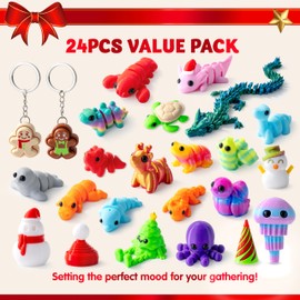 JOYIN 2025 Christmas Advent Calendar 3D Printed Toys, 24 Pcs 3D Printed Animal & Xmas Theme Toys, Christmas Countdown Calendar, Xmas Party Favors Supplies, Classroom Prizes, Fun Gifts for Kids